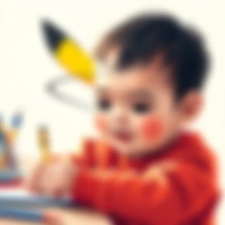 Child Drawing Pikachu A child drawing a Pikachu character with a black tip on its tail, showing creativity and unique interpretation of the popular character.