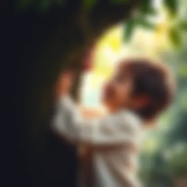 Child embracing nature A child joyfully embracing a tree, symbolizing love and connection with nature