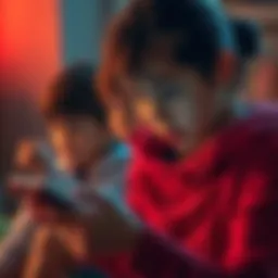 A worried parent looking at their child with a smartphone in hand, displaying a marketplace app, concerned about safety.