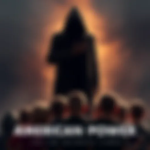 A shadowy figure representing power stands over a group of children, symbolizing alleged exploitation and danger.