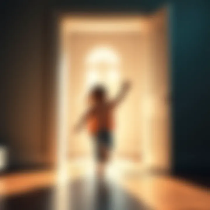 A child joyfully walking through an open door, symbolizing limitless potential and new opportunities.