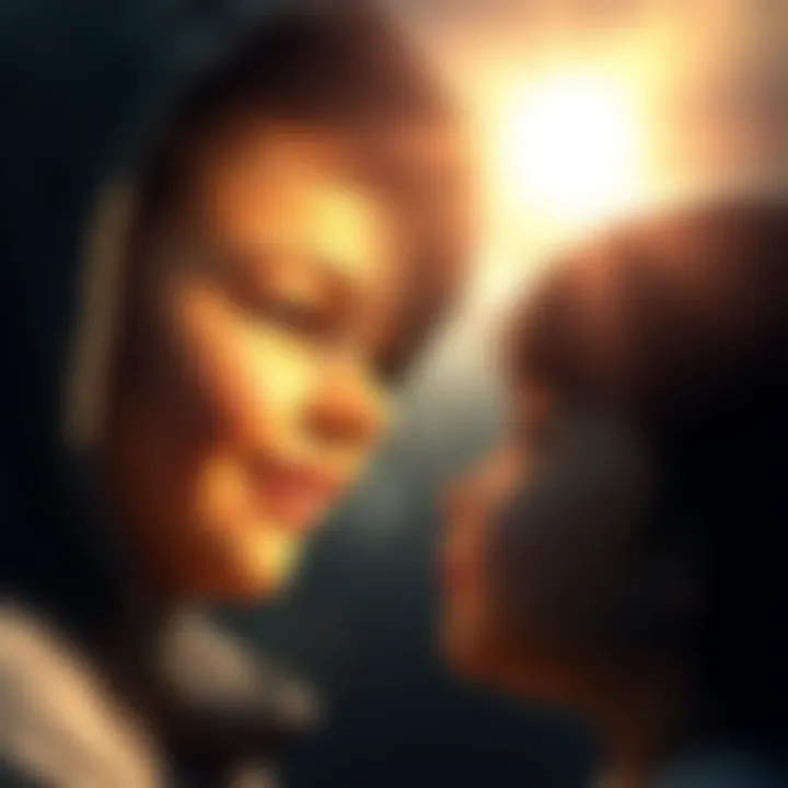 A serene scene showing a child with a bright expression while a shadow of a family member watches over, symbolizing precognition and loss.