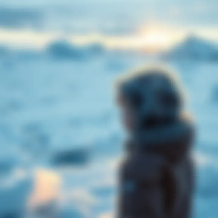 Child reflecting on icy landscapes A child looks at a snowy landscape, thinking about the differences between Arctica and Antarctica