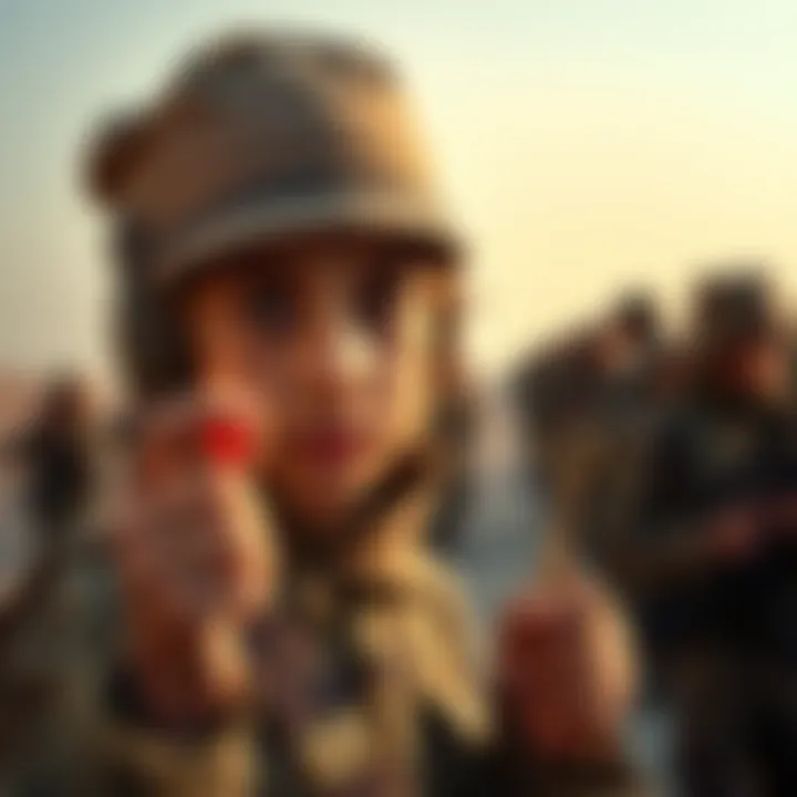 A young Iranian soldier holding a plastic key symbolizing hope as he prepares for battle during the Iran-Iraq War