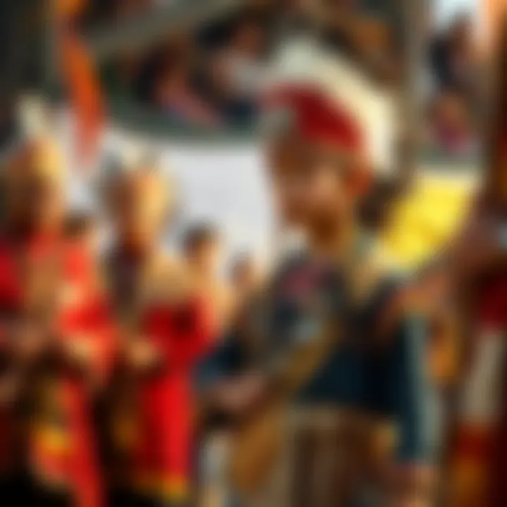 A young child dressed in traditional warrior attire, standing proudly during a cultural ceremony, surrounded by family and elders. The atmosphere is filled with a sense of honor and tradition.
