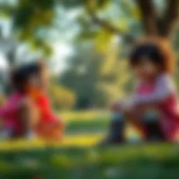 A serene park scene with children playing and laughing, illustrating the joy of a simple childhood.