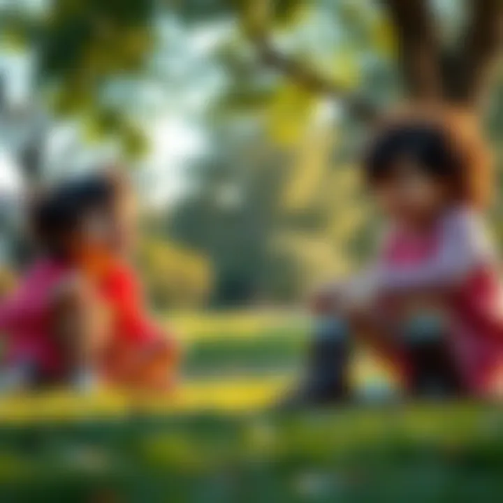 A serene park scene with children playing and laughing, illustrating the joy of a simple childhood.