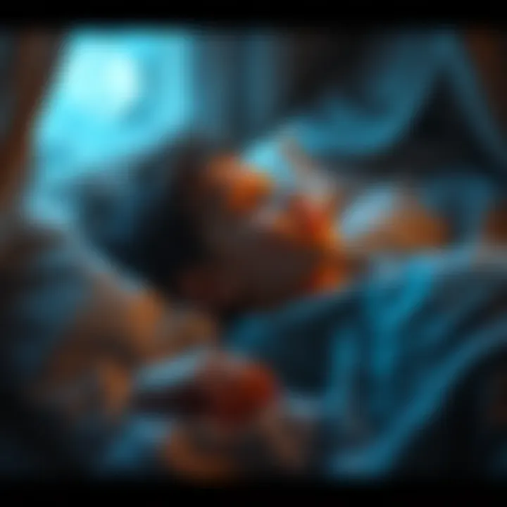 Childhood Memory Scene A young person lying in bed, staring at the ceiling, lost in thought about a vivid memory, with soft moonlight shining through the window.