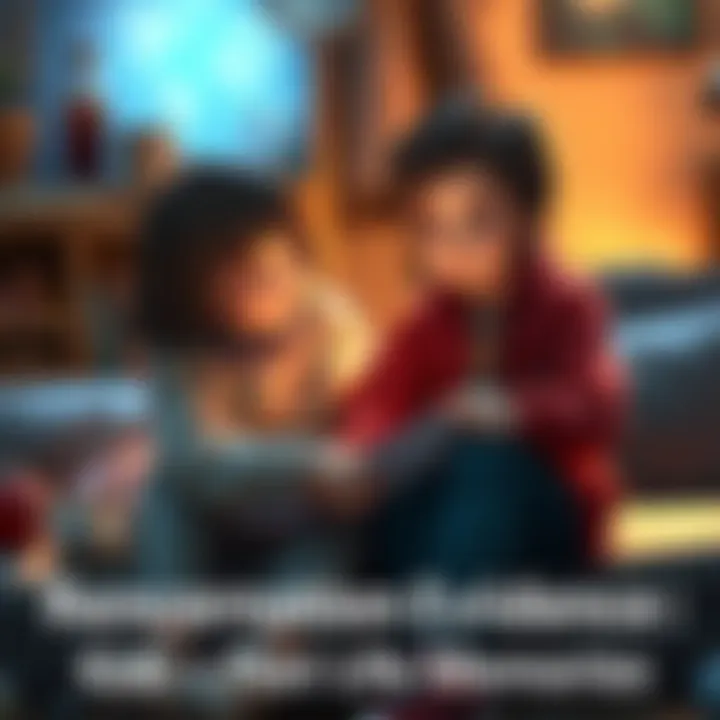 Two young kids sitting together, discussing their past life memories with curiosity and excitement.