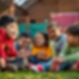 A group of children laughing and playing games during recess, showcasing fun interactions and creativity