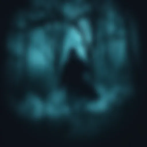 A shadowy figure in a dark forest, surrounded by eerie mist, evoking fear and tension.