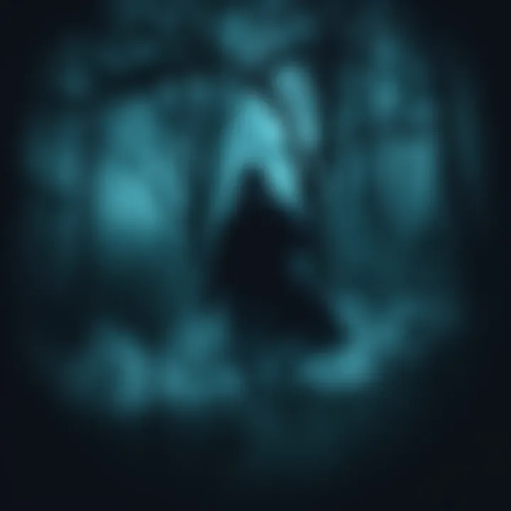 A shadowy figure in a dark forest, surrounded by eerie mist, evoking fear and tension.