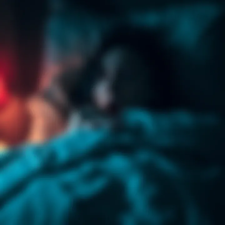 A person lies in bed, eyes wide open in fear, as their fiancé appears in a shadowy, frightening form beside them, highlighting a terrifying sleep paralysis episode.