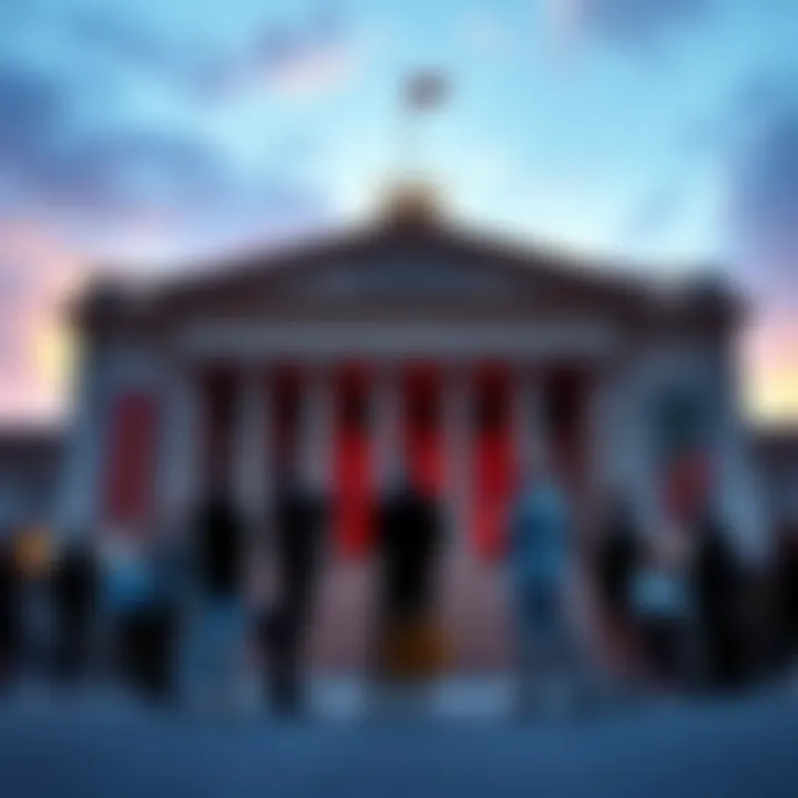 Image showing a group of individuals discussing in front of a government building, symbolizing the manipulation of Minnesota politics by Chinese nationals through illegal means.