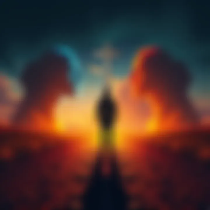 A person standing at a crossroads, contemplating different paths that symbolize choices and fate.