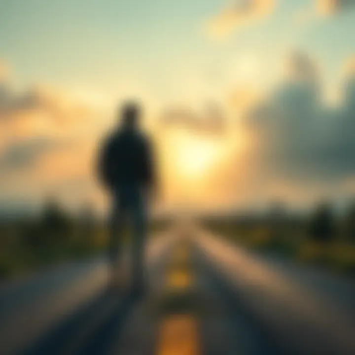 Choices and Fate A person standing at a fork in the road, contemplating which path to take, symbolizing the decision between free will and fate.
