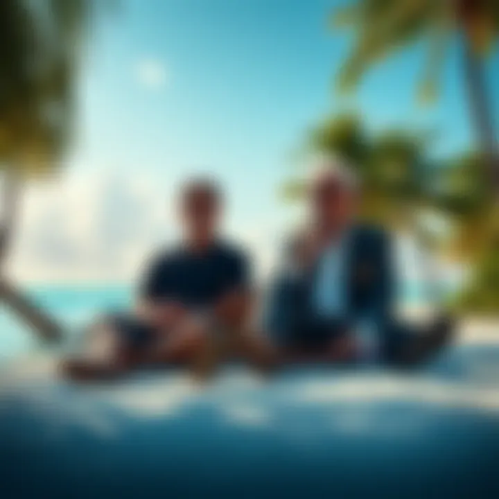 Noam Chomsky and Steve Bannon sitting together in a tropical setting, discussing political ideas.