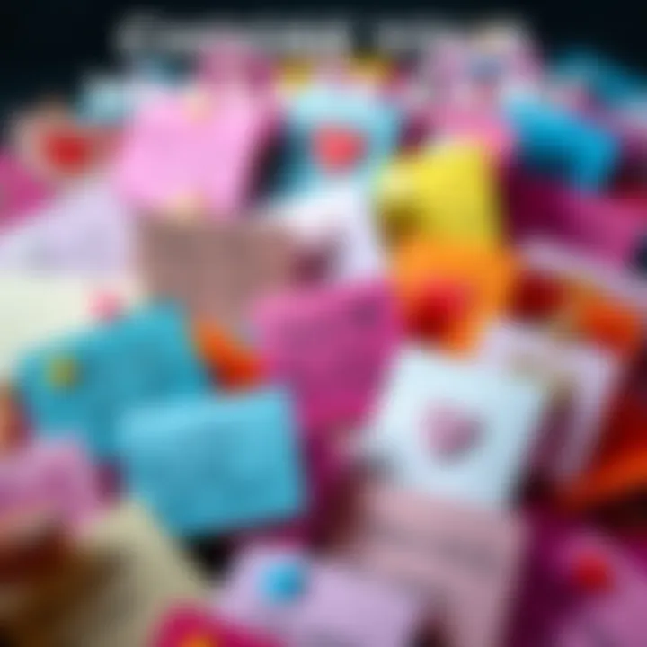 A collection of colorful message cards, inviting people to select and DM their favorites, with notes and playful designs.