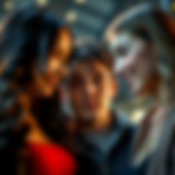 A young man looking confused between two girls who are smiling at him, each representing a different romantic interest.