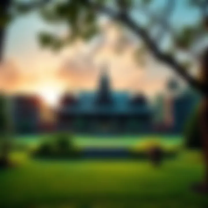 A serene environment showing a tranquil meditation center surrounded by greenery, representing Dhamma Paphulla and Dhamma Khetta options.