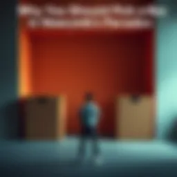 A person stands in front of two boxes, contemplating which one to choose, with a thoughtful expression on their face.