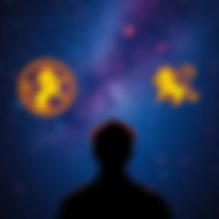 A person contemplating between Virgo and Leo zodiac signs while looking at a starry night sky, showing curiosity and thoughtfulness.