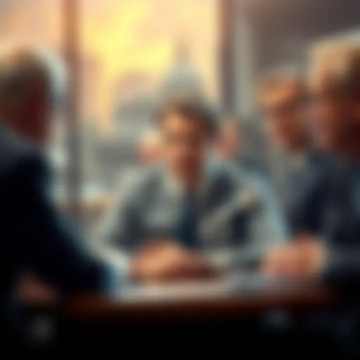 Chris Bledsoe with government officials Chris Bledsoe sitting at a table talking with government officials with a serious expression