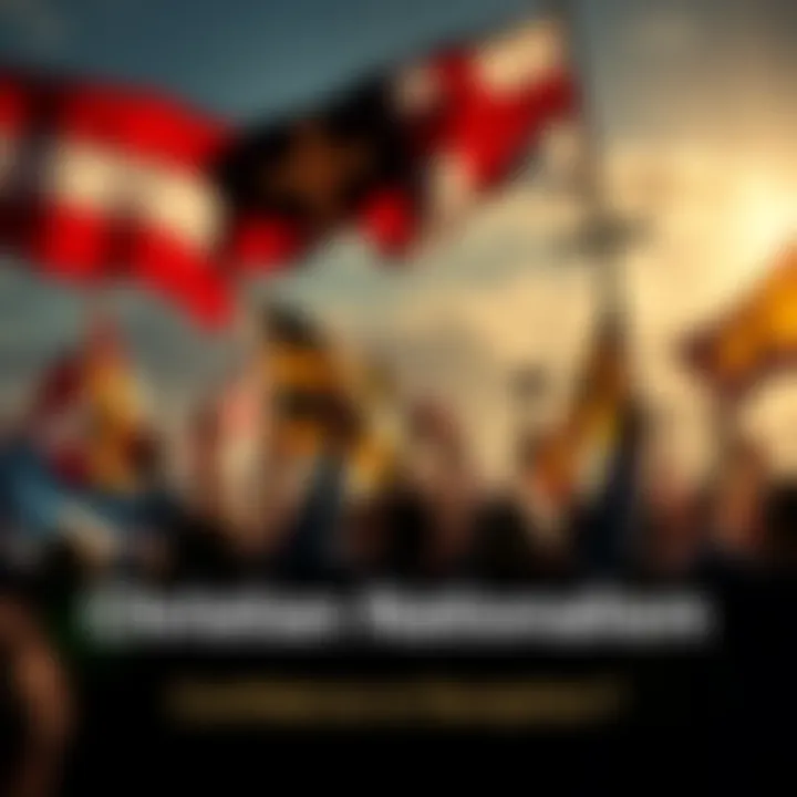 Christian Nationalism Symbol A group of people holding flags and religious symbols, expressing their beliefs in a public gathering.