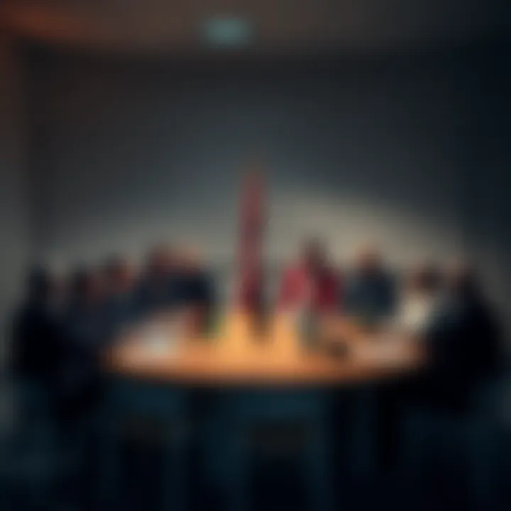 A diverse group of people representing Christian nationalists and Zionists engaged in discussion at a round table.