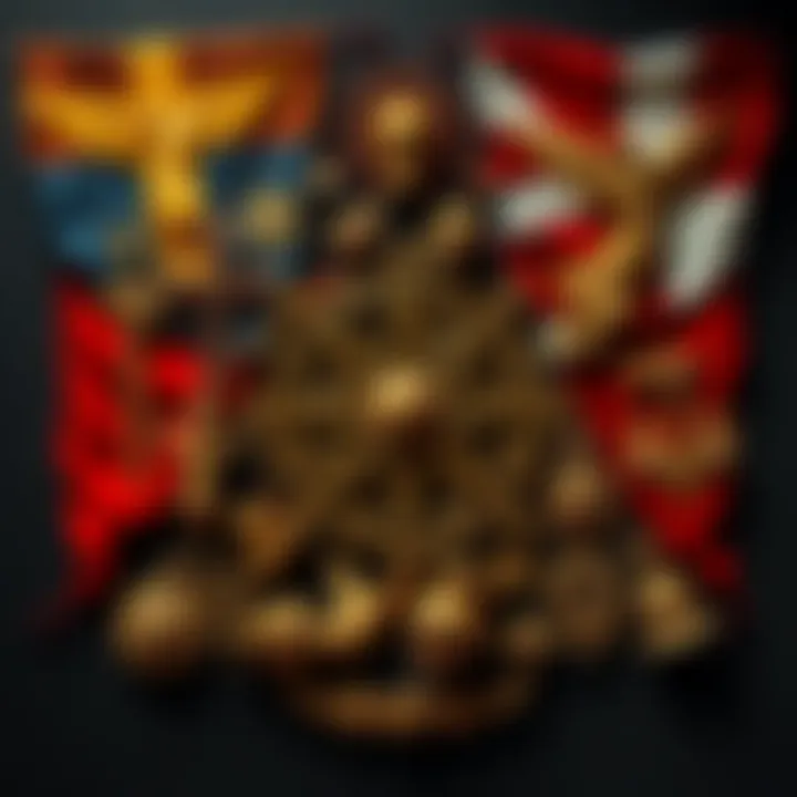 A collage of Christian symbols alongside the Rosicrucian emblem, representing the connection between different beliefs.