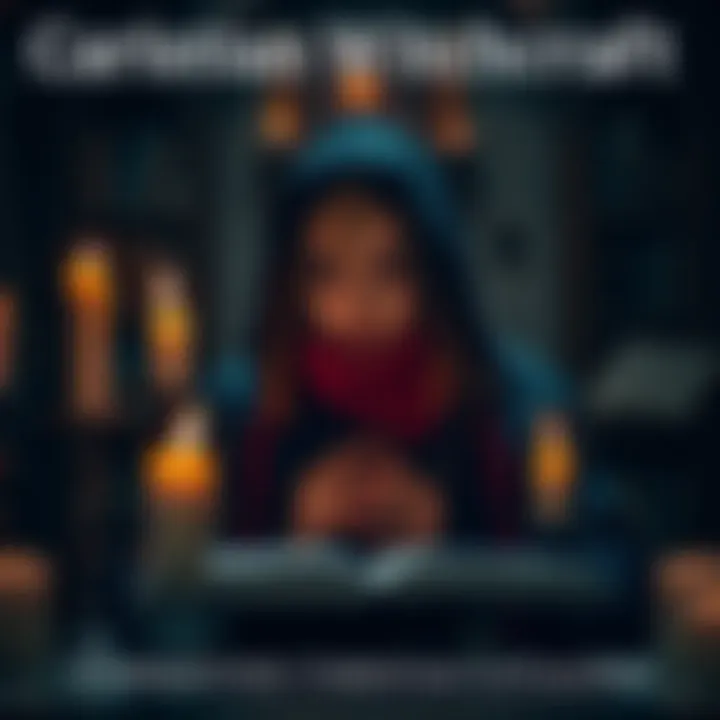 A person wearing a mix of Christian symbols and witchcraft elements, surrounded by candles and books, reflecting on faith and identity.