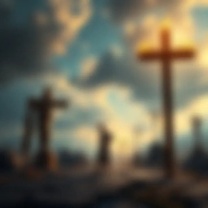 A thoughtful Christian standing at a crossroads, contemplating faith while surrounded by symbols of organized religion and Gnostic beliefs.