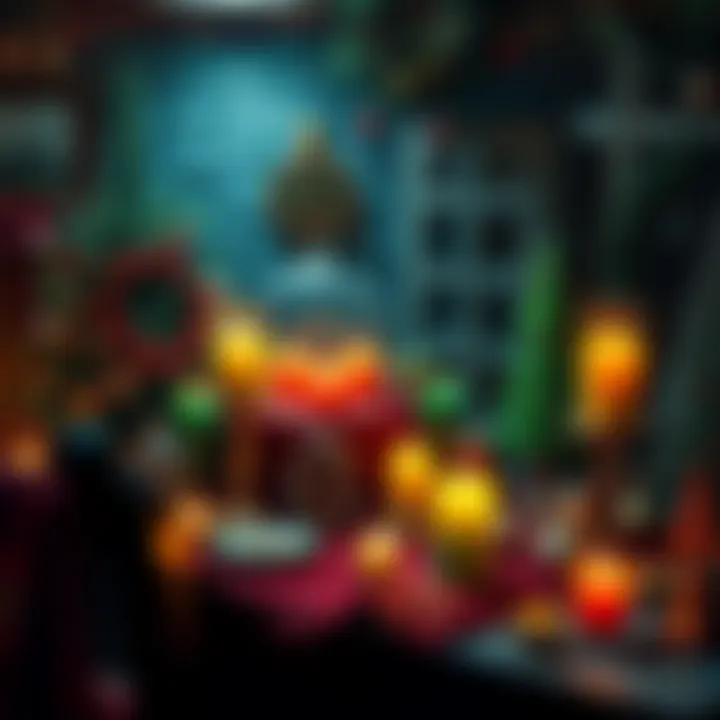 A cozy scene showing a witch's altar with Christmas decorations and Yule symbols, blending holiday cheer with spiritual elements.