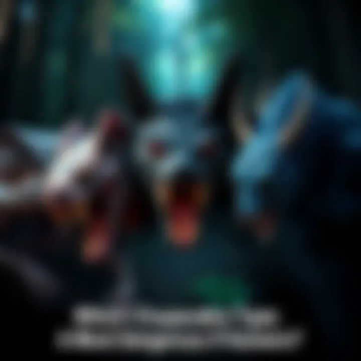 Different types of Chupacabra depicted in a dark forest setting, highlighting their features and menacing appearances.