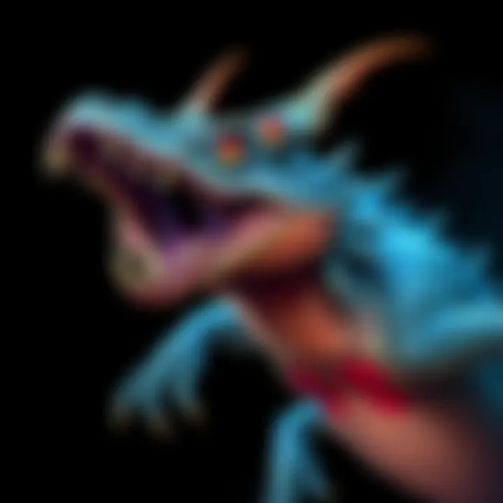 A detailed drawing of the Chupacabra, a mythical creature resembling a lizard-like beast with sharp teeth and glowing eyes, set against a dark background.