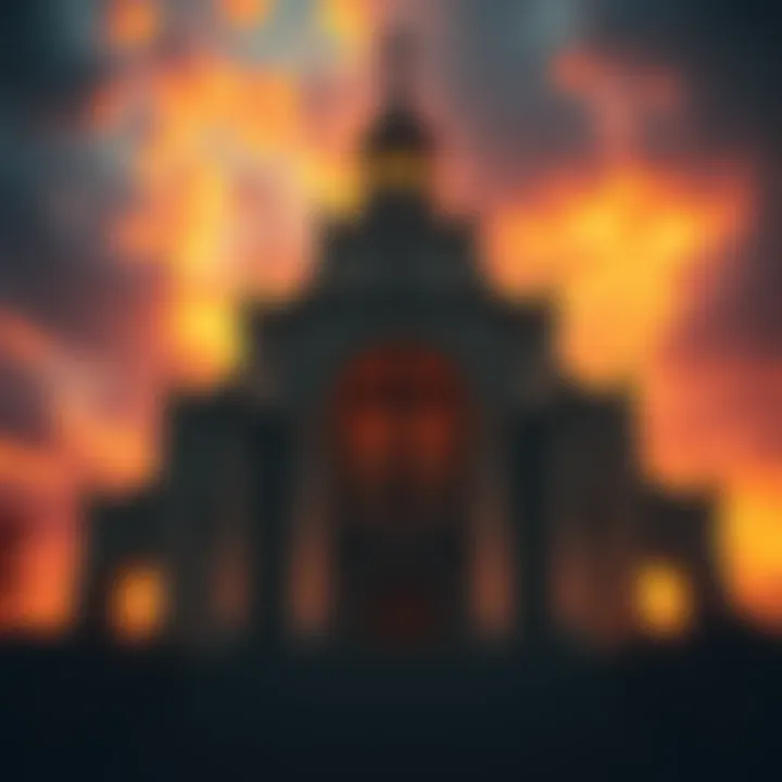 A large church with a cross, symbolizing the influence of Christianity on power in society.