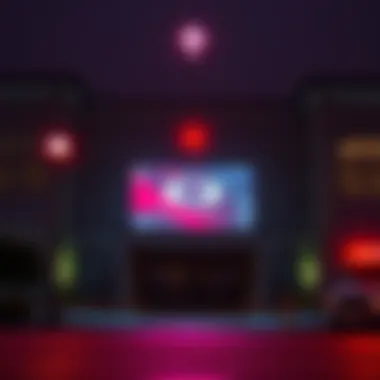 Church shooting scene with hologram malfunction A church building with emergency lights flashing and a hologram display showing a glitch, depicting the Clear Slit Eye issue