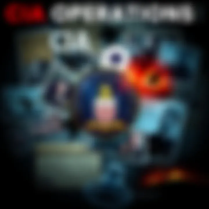 A collage showing various historical CIA operations, including maps, documents, and covert action imagery.