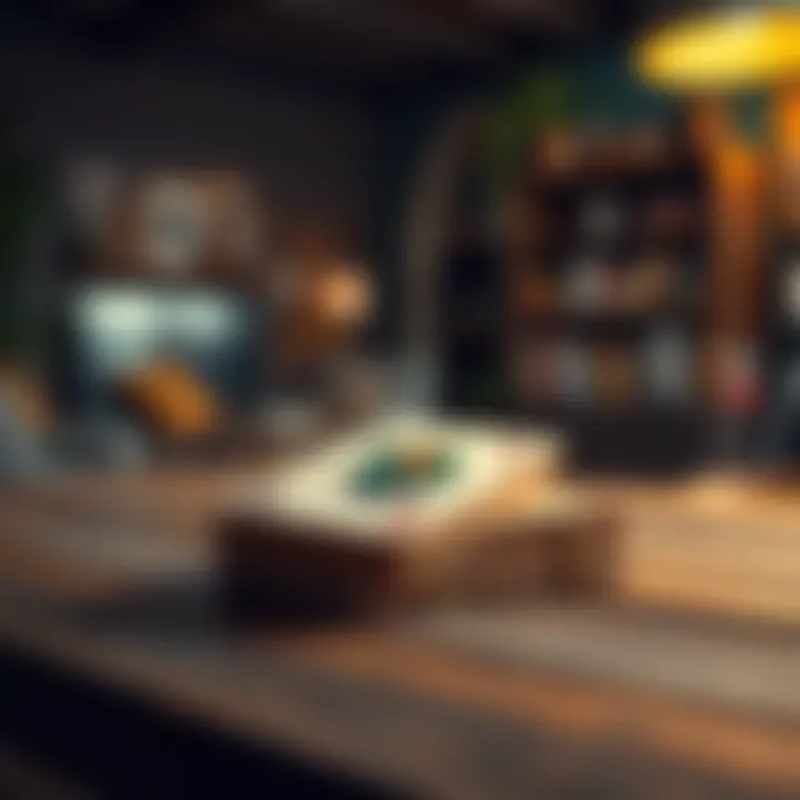 A cicada-themed deck displayed on a wooden table with a blurred background of a cozy room