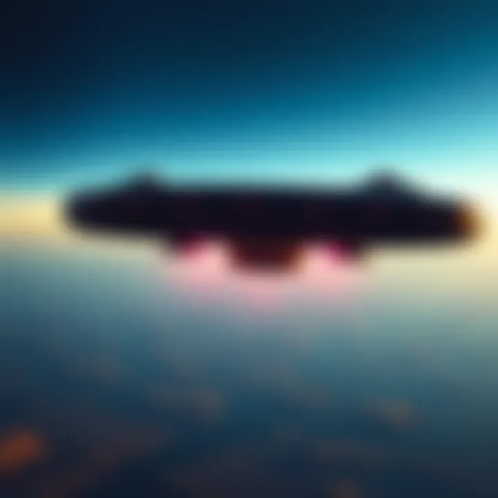 A cigar-shaped UFO featuring multiple domes, captured in a satellite image, possibly taken over western U.S. terrain.