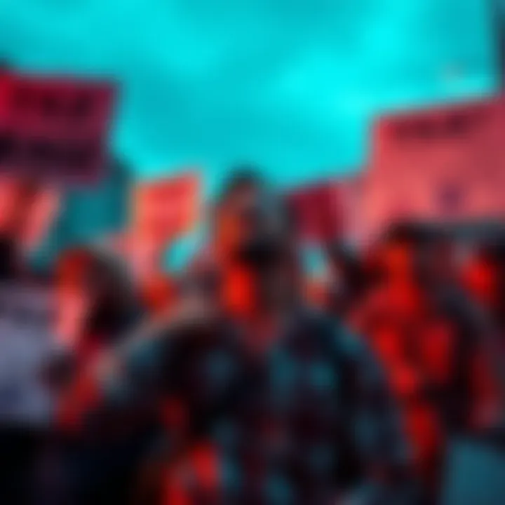 Frustrated citizens protesting against high taxes A group of people holding signs expressing their anger about high tax deductions and demanding government accountability