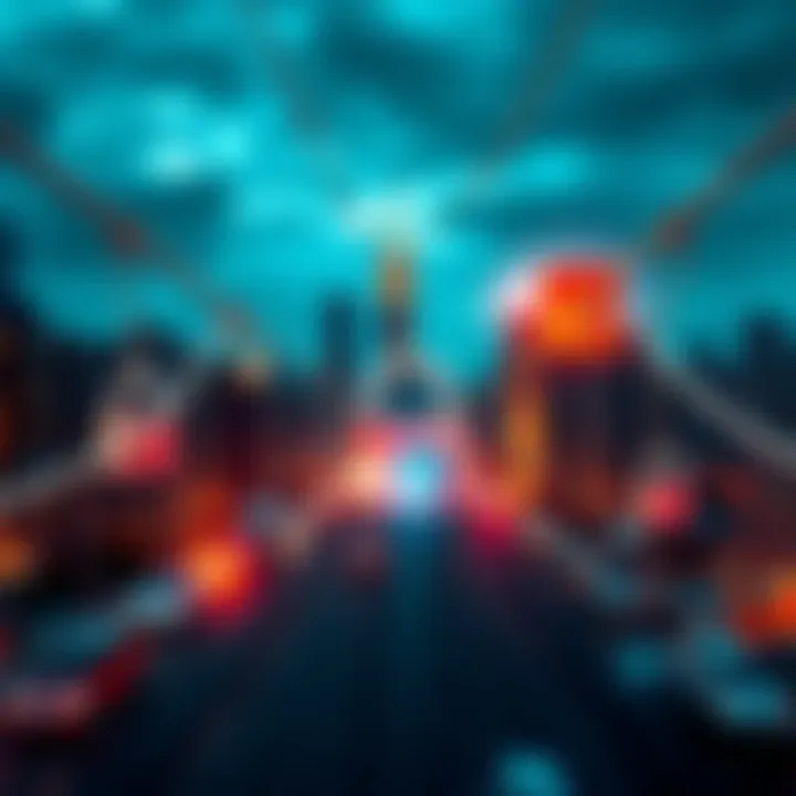 A city skyline featuring power lines and digital locks to symbolize AI control and cybersecurity concerns
