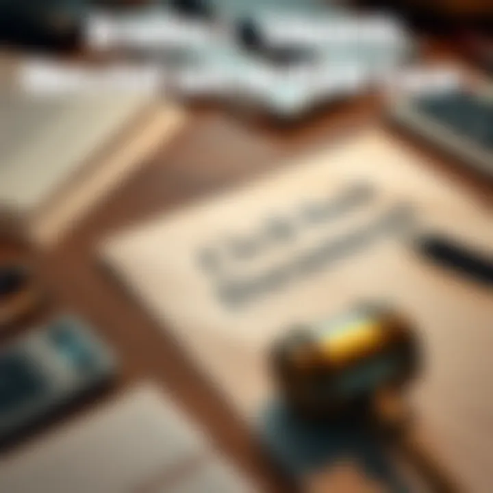 A close-up of a legal document with the title 'Civil Suit' at the top, lying on a wooden table surrounded by office supplies.