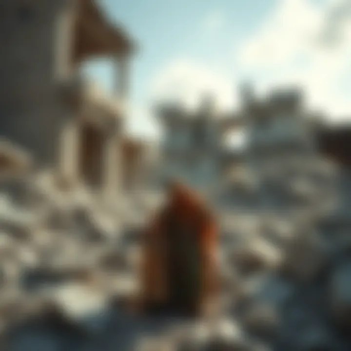 A family mourning amid the rubble of a destroyed building in Gaza, highlighting the impact of military actions on civilians.