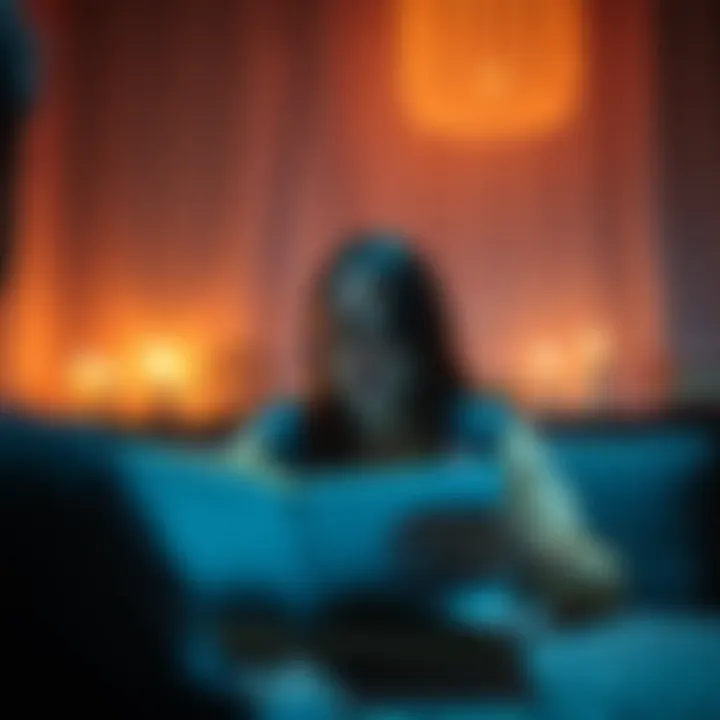A person receiving a clairvoyance reading, showing a calm environment with soft lighting and an open notebook.