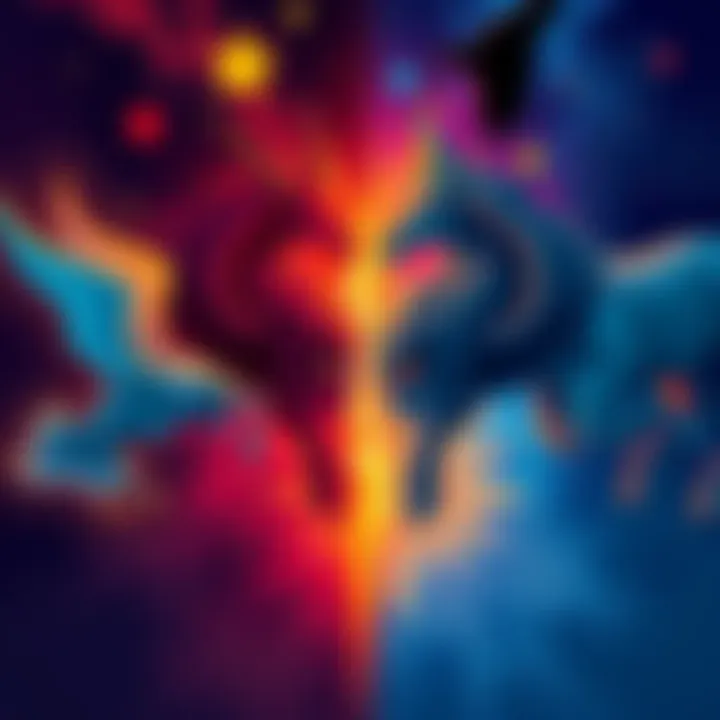 Illustration of various zodiac symbols experiencing conflict, showcasing opposing signs with different colors and styles.