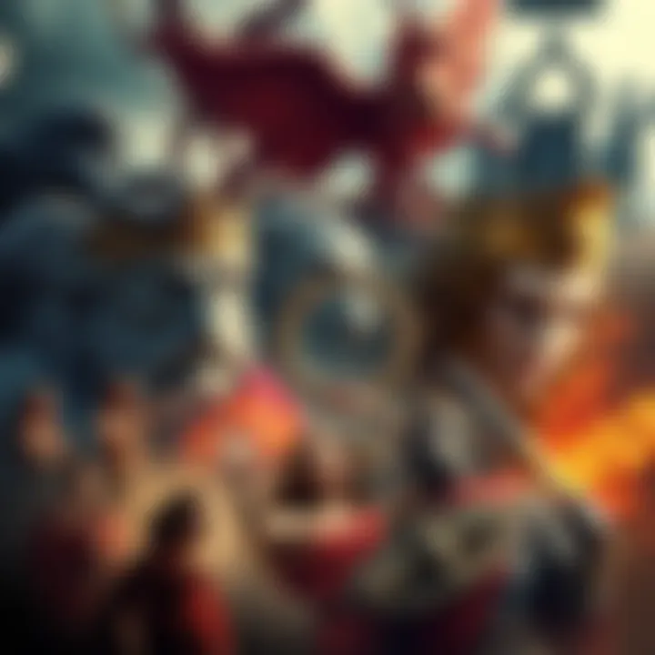 A collage of classic literature scenes from The Iliad and The Odyssey alongside modern artistic interpretations from games and musicals, highlighting the blend of myth and belief.