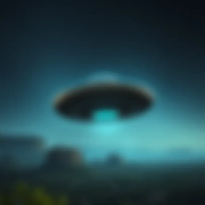 A classic UFO flying over a Mexican landscape with stars in the night sky