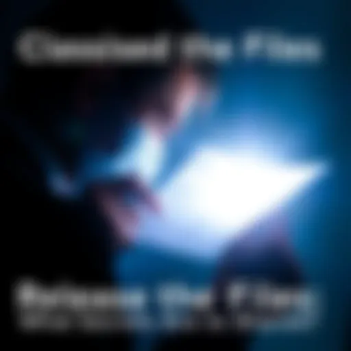 A person looking at documents with a spotlight shining on them, symbolizing transparency in governance