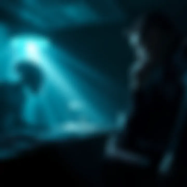 A clandestine meeting between a government official and extraterrestrial beings in a shadowy room, highlighting the mystery of alien interactions.